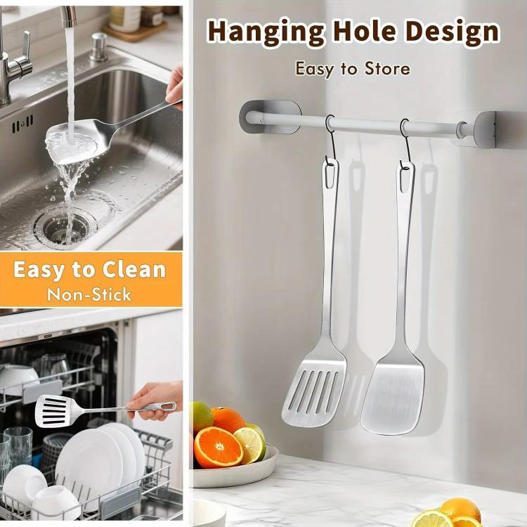 LsCook 430 Stainless Steel Kitchenware Kitchen Stir-Fry Spatula, Style: Solid Spatula