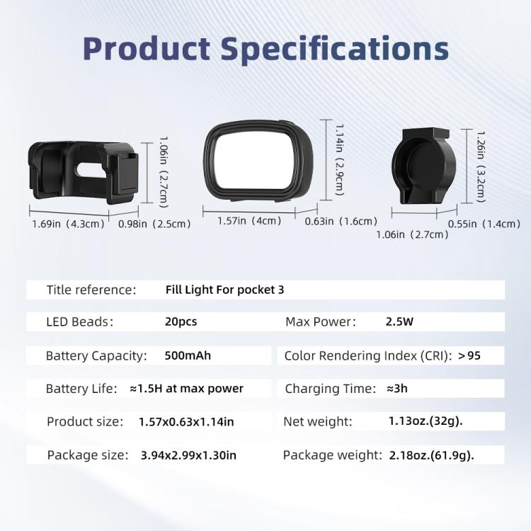 For DJI Pocket 3 Flymile Handheld Magnetic Fill Light For Photography - Black