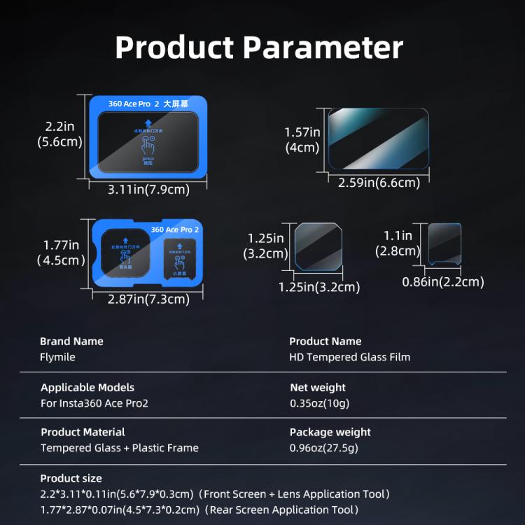 For Insta360 Ace Pro 2 Flymile Tempered Glass Screen Protector - 1set