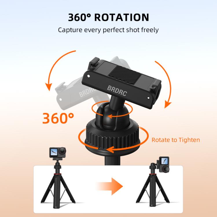 For DJI Osmo Action 5 Pro / Osmo 360 BRDRC Extended Selfie Stick Quick-Release Tripod - Black