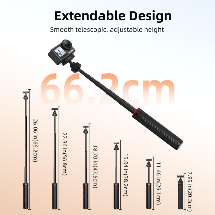 For DJI Osmo Action 5 Pro / Osmo 360 BRDRC Extended Selfie Stick Quick-Release Tripod - Black