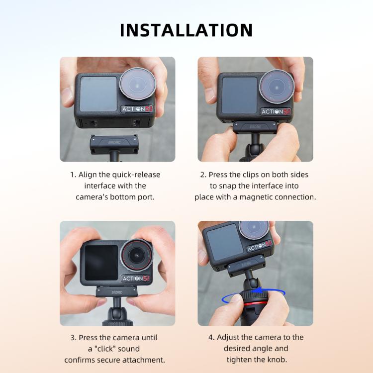 For DJI Osmo Action 5 Pro / Osmo 360 BRDRC Extended Selfie Stick Quick-Release Tripod - Black