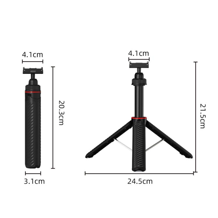 For DJI Osmo Action 6 / Nano BRDRC Extended Selfie Stick Quick-Release Tripod - Black