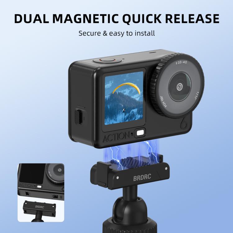 For DJI Osmo Action 6 / Nano BRDRC Extended Selfie Stick Quick-Release Tripod - Black