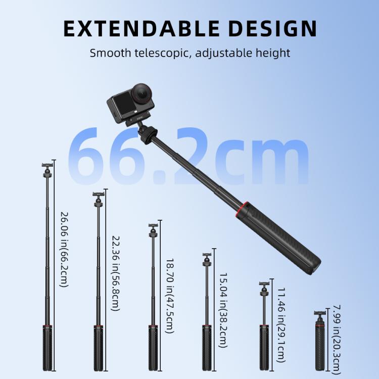 For DJI Osmo Action 6 / Nano BRDRC Extended Selfie Stick Quick-Release Tripod - Black
