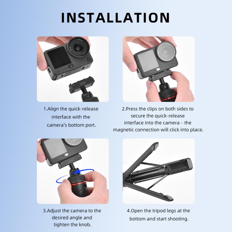 For DJI Osmo Action 6 / Nano BRDRC Extended Selfie Stick Quick-Release Tripod - Black