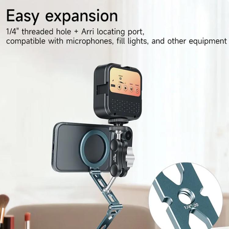 XILETU XJ-27 Dual-Sided Magnetic Phone Tablet Holder Foldable Desktop Stand with 1/4-inch Thread Hole & Arri Locating Pin - Nitrile Color