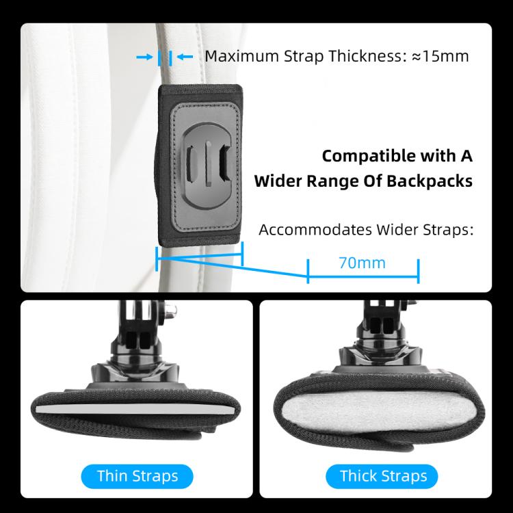 For DJI Osmo Pocket 3 / Action 6 / GoPro Backpack Shoulder Strap Bracket Clip - Black