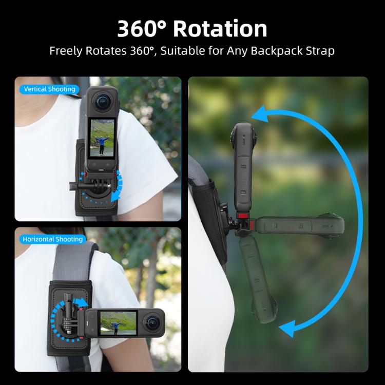 For DJI Osmo Pocket 3 / Action 6 / GoPro Backpack Shoulder Strap Bracket Clip - Black
