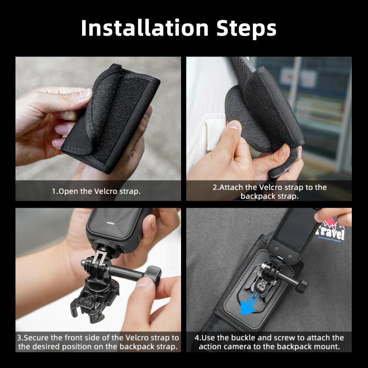 For DJI Osmo Pocket 3 / Action 6 / GoPro Backpack Shoulder Strap Bracket Clip - Black