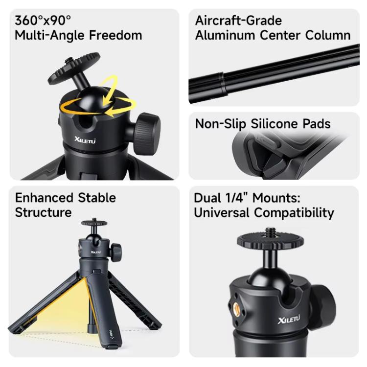 XILETU XS-21 Touch Ground Auto-Open Tripod Selfie Stick Extendable Pole With Universal Metal Ball Head 200-402mm - Black