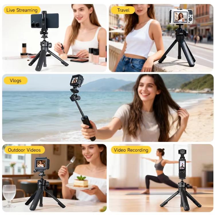XILETU XS-21 Touch Ground Auto-Open Tripod Selfie Stick Extendable Pole With Universal Metal Ball Head 200-402mm - Black