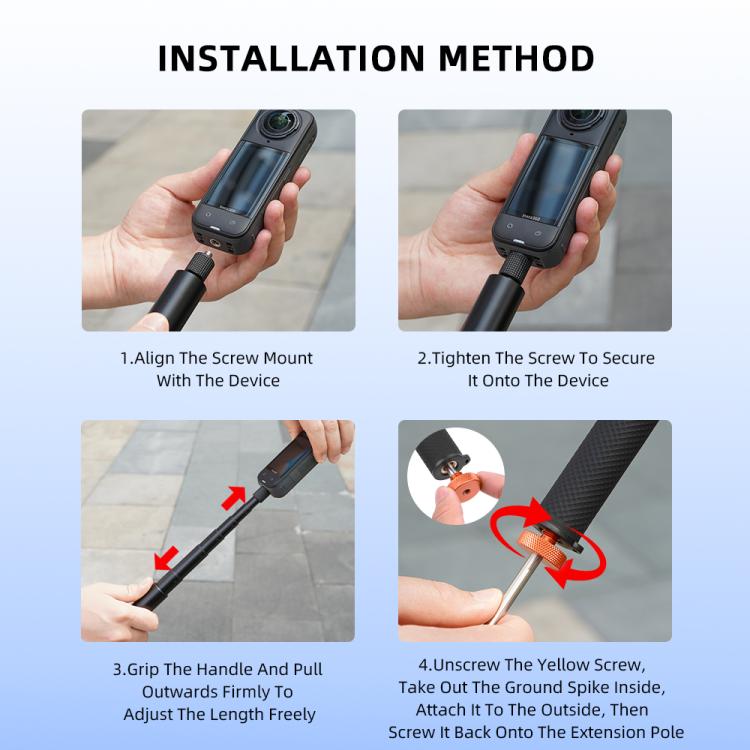 For DJI Osmo Pocket 3 / Action 6 / Insta360 X5 BRDRC Telescopic Extension Pole Selfie Stick - 1.6m