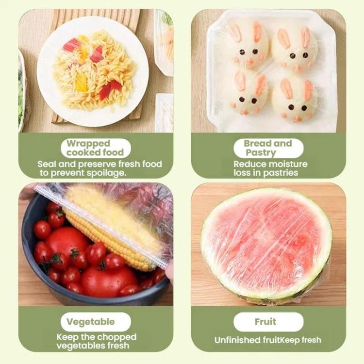 100pcs /Pack Disposable Food-Grade PE Bag Covers Elastic Stretchable Bowl Covers For Leftovers - Transparent