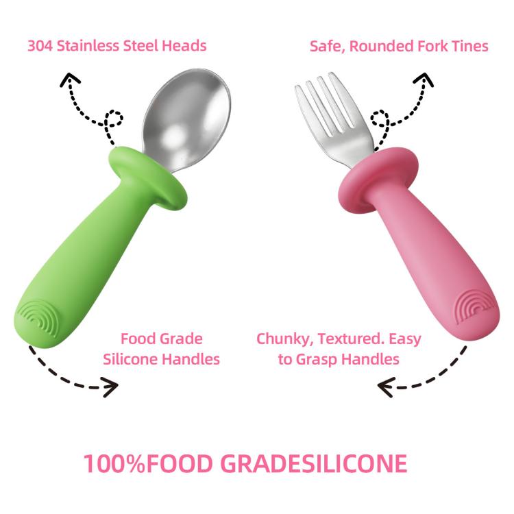 Removable Compartment Baby Feeding Dish with Suction Base Anti-Fall 304 Stainless Steel Silicone Plate with Fork & Spoon