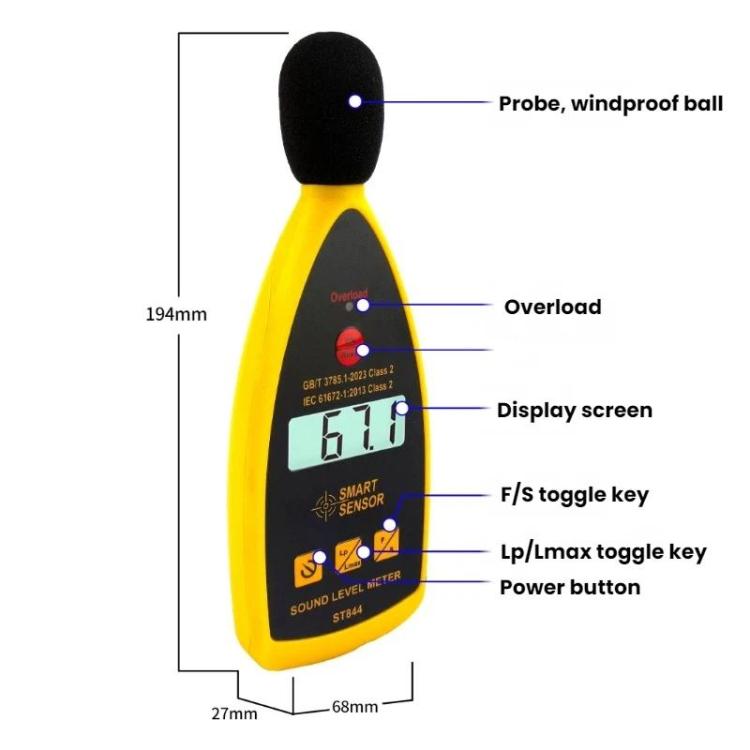 SMART SENSOR High-Precision Decibels Sound Noise Level Tester - ST844 English
