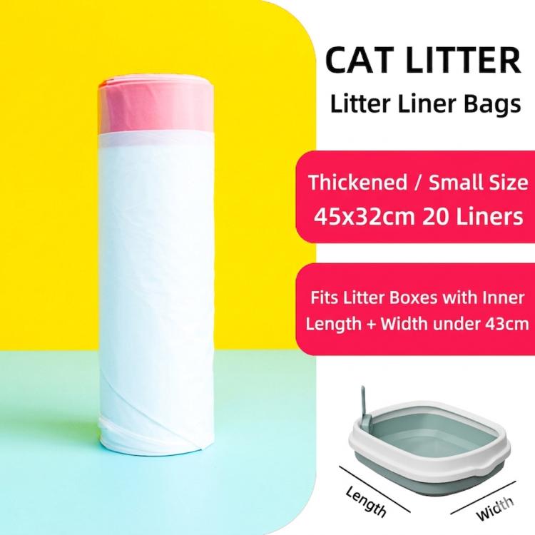 20 Counts 45x32cm Drawstring Cat Litter Box Liners Kitty Litter Bags Scratch-Resistant Waste Bags With Easy-Pull Handles