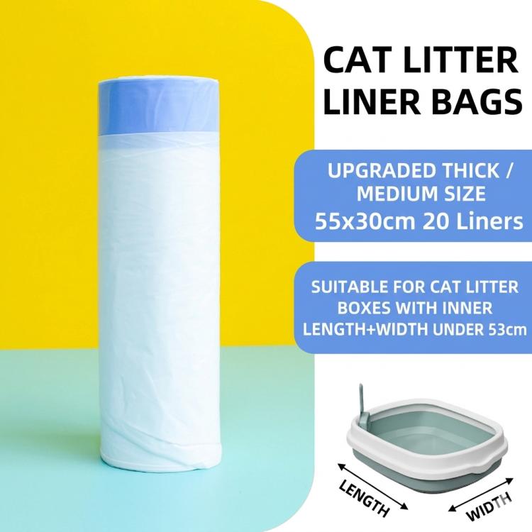 20 Counts 55x30cm Drawstring Cat Litter Box Liners Kitty Litter Bags Scratch-Resistant Waste Bags With Easy-Pull Handles