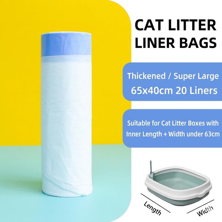 20 Counts 65x40cm Drawstring Cat Litter Box Liners Kitty Litter Bags Scratch-Resistant Waste Bags With Easy-Pull Handles