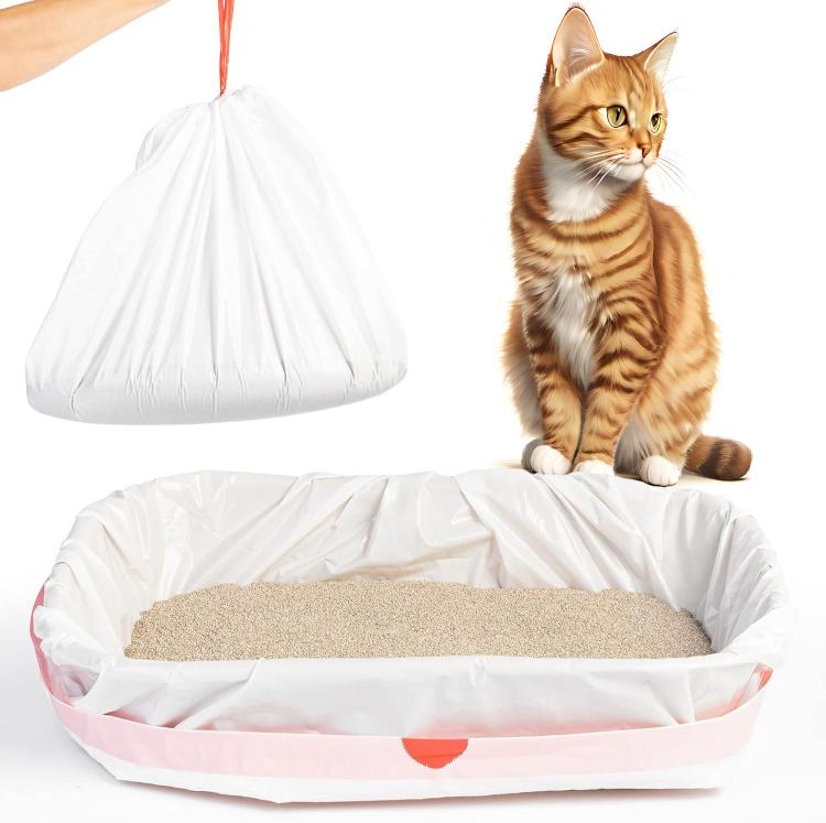 20 Counts 45x32cm Drawstring Cat Litter Box Liners Kitty Litter Bags Scratch-Resistant Waste Bags With Easy-Pull Handles