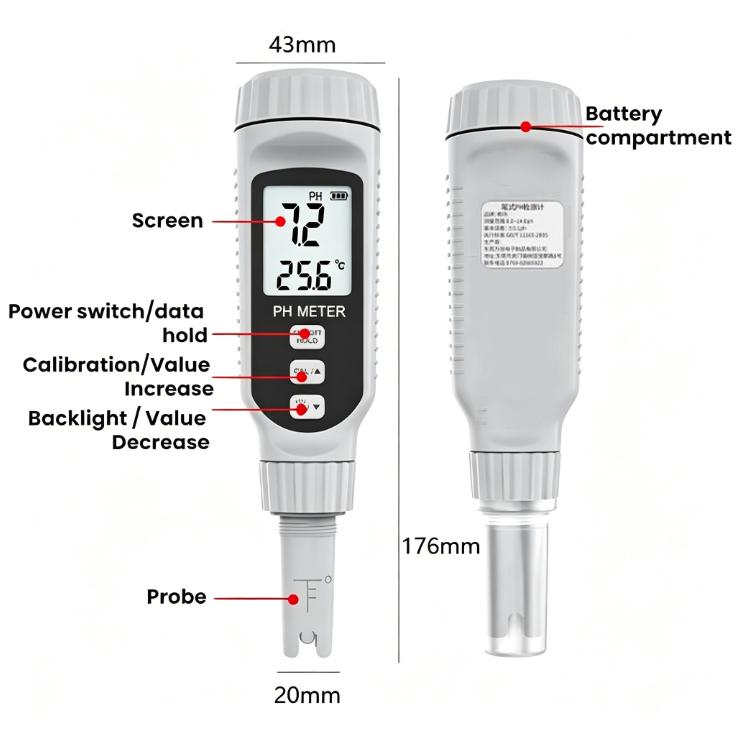 SMART SENSOR Aquarium Digital Display Pen Type Water PH Tester - PH808S English