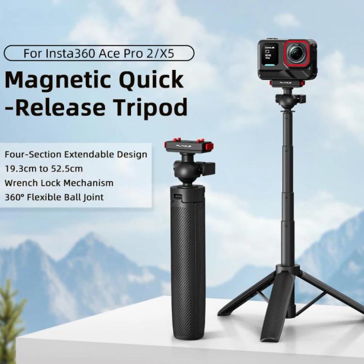 For Insta360 Ace Pro 1 / 2 / ACE / X5 Flymile Quick-Release Selfie Extension Tripod - Black