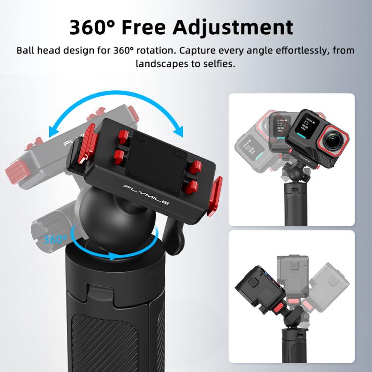 For Insta360 Ace Pro 1 / 2 / ACE / X5 Flymile Quick-Release Selfie Extension Tripod - Black