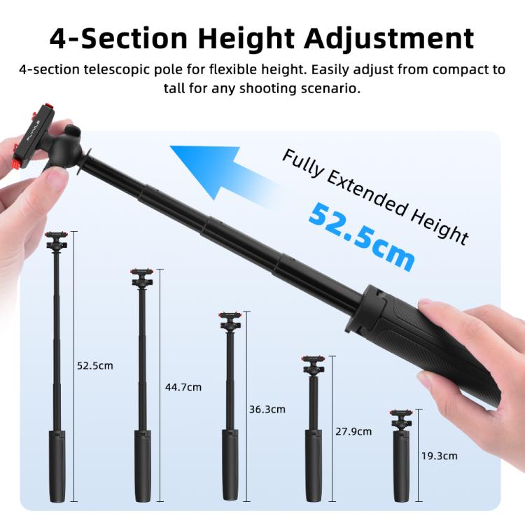 For Insta360 Ace Pro 1 / 2 / ACE / X5 Flymile Quick-Release Selfie Extension Tripod - Black