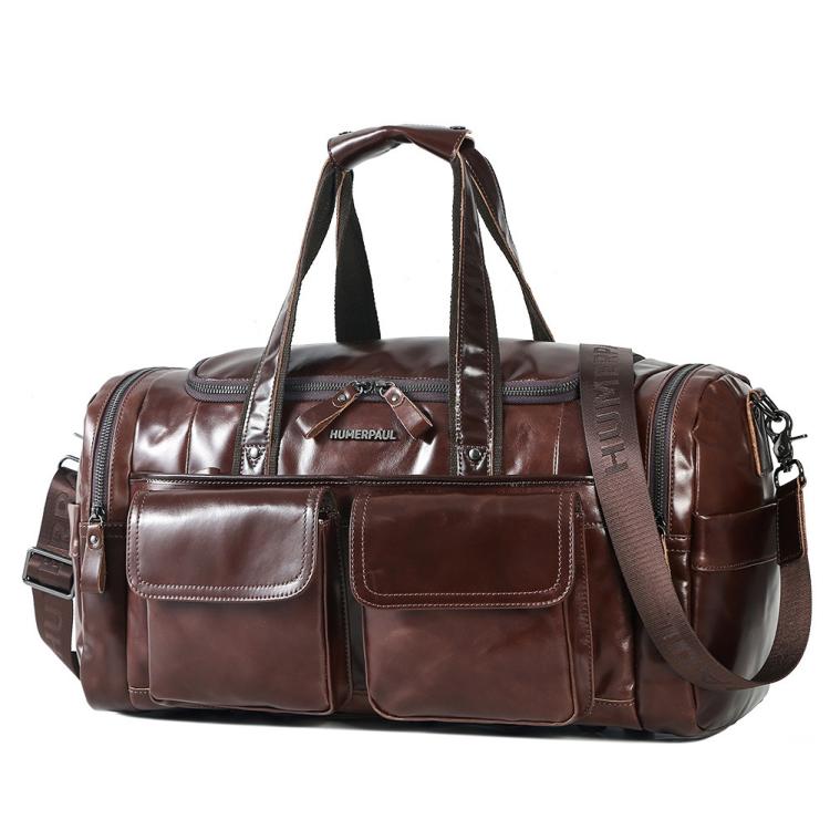 HUMERPAUL MH484 Men Leather Business Travel Bag Large Capacity Carry Bag - Brown