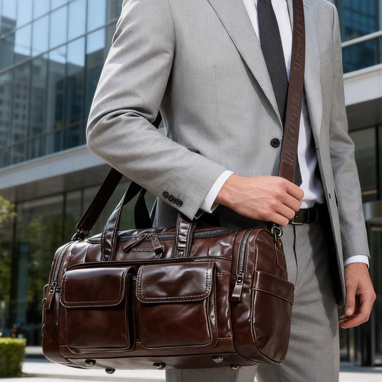 HUMERPAUL MH484 Men Leather Business Travel Bag Large Capacity Carry Bag - Brown