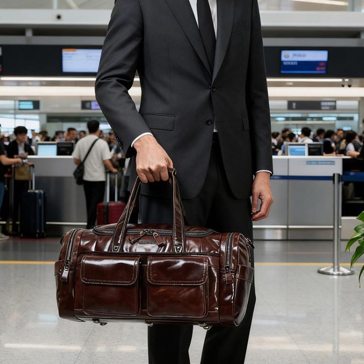 HUMERPAUL MH484 Men Leather Business Travel Bag Large Capacity Carry Bag - Brown