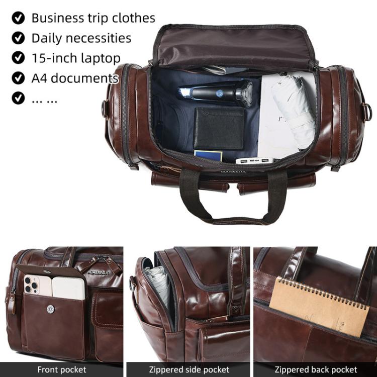 HUMERPAUL MH484 Men Leather Business Travel Bag Large Capacity Carry Bag - Brown