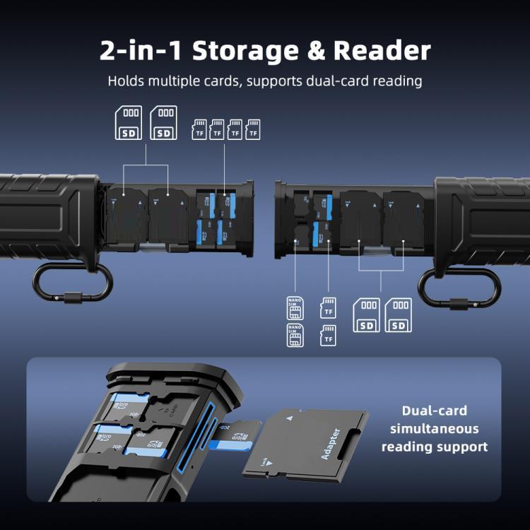 BRDRC Multi-Functional SD/TF Flash Transfer Card High-Speed Reader Storage Box - Black