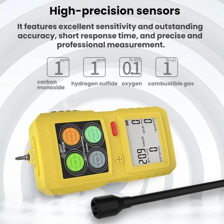 SMART SENSOR 4 In 1 Oxygen/Hydrogen Sulfide/Carbon Monoxide Gas Detector - AR8900 English