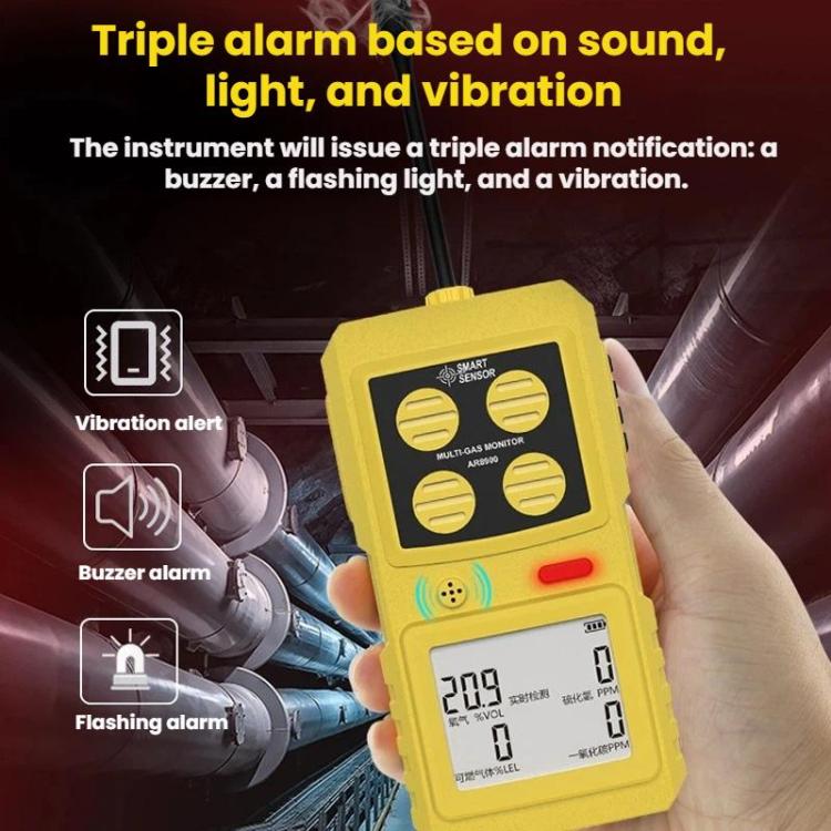 SMART SENSOR 4 In 1 Oxygen/Hydrogen Sulfide/Carbon Monoxide Gas Detector - AR8900 English