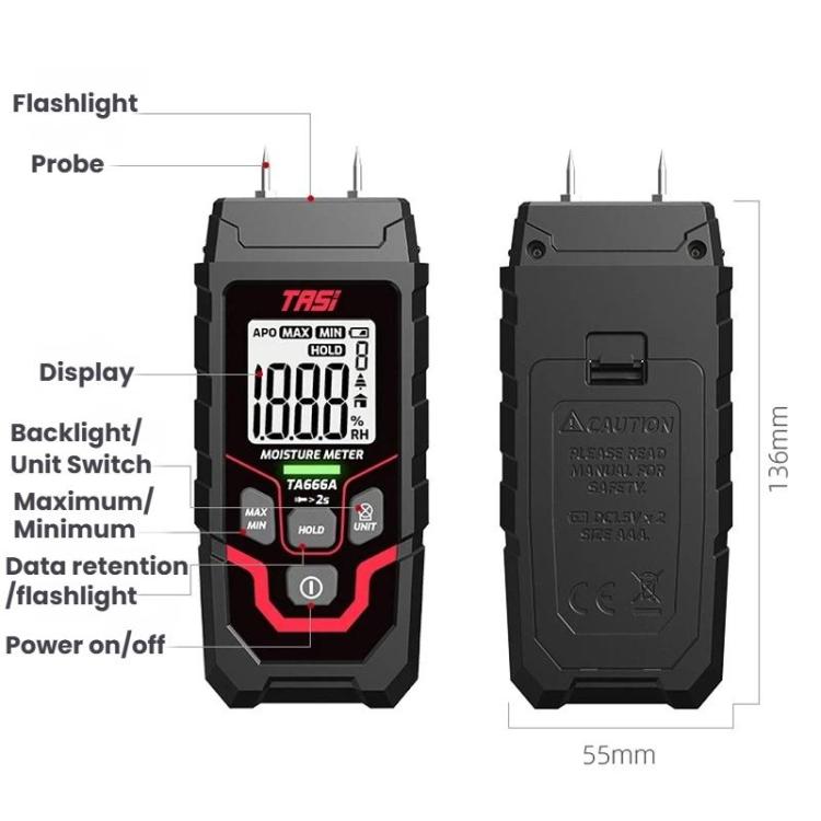 TASI TA666A Wood Moisture Meter Rapid Moisture Content Tester