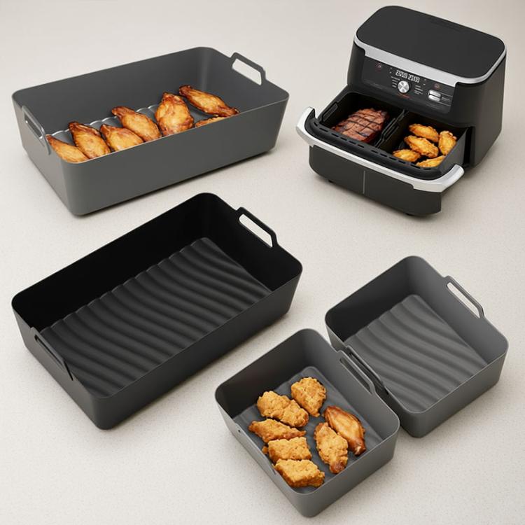 Integrated Model Silicone Air Fryer Liners for Ninja Foodi Dual AF500 / DZ071 Reusable Rectangular Baking Tray with Handles