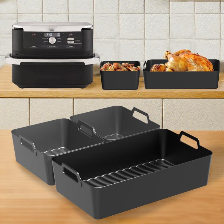 2-in-1 Model Silicone Air Fryer Liners for Ninja Foodi Dual AF500 / DZ071 Reusable Rectangular Baking Tray with Handles