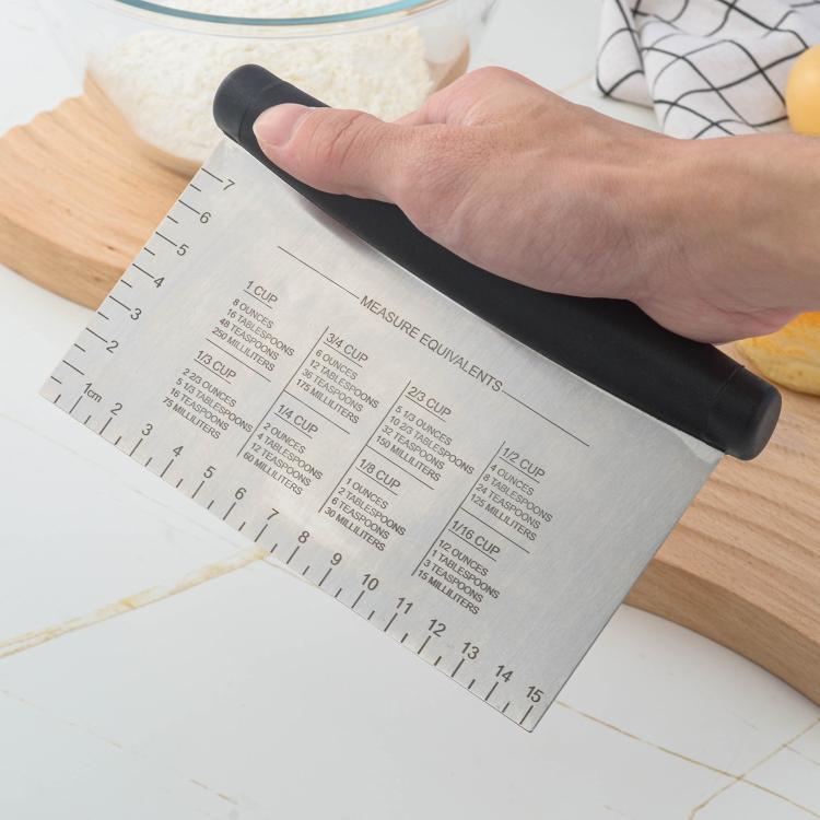 LsCook Square Stainless Steel Spatula With Measurement Markings - Black