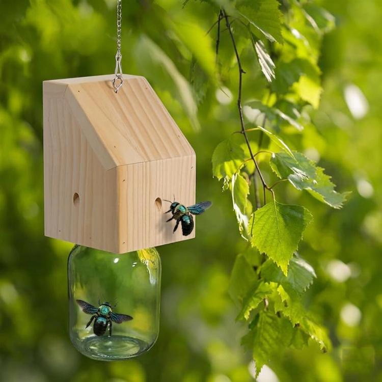 Carpenter Bee Trap Sustainable Wooden Wasp Trap For Outdoor Use, Effective Hornet & Yellow Jacket Catcher Hanging Insect Trap D Type
