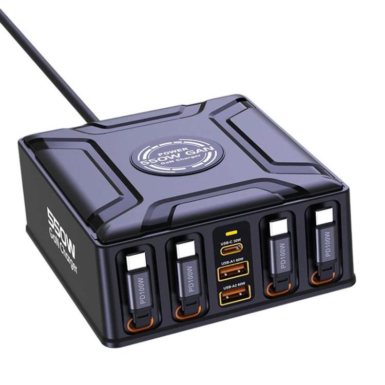550W USB-C GaN Super Fast Charging Multi-Port Retractable Cable Charger