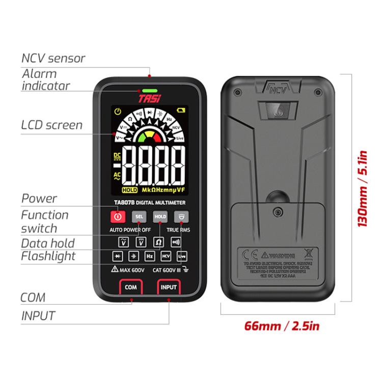 TASI TA807B With Capacitance Test Digital Fully Automatic Smart Burn-Proof Multifunction Large-Screen Multimeter Voltage Resistance Frequency Tester