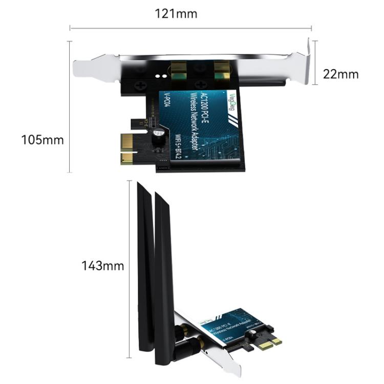 VegGieg 2 In 1 Desktop Gigabit PCIe Wireless Network Adapter - AC1200 PCI-E to WIFI 5 + Bluetooth 4.2/5dB