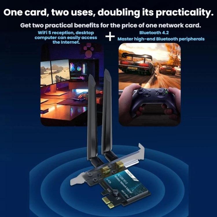 VegGieg 2 In 1 Desktop Gigabit PCIe Wireless Network Adapter - AC1200 PCI-E to WIFI 5 + Bluetooth 4.2/5dB
