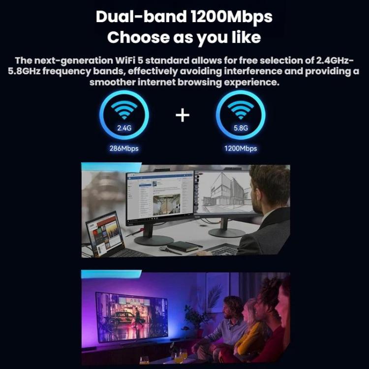 VegGieg 2 In 1 Desktop Gigabit PCIe Wireless Network Adapter - AC1200 PCI-E to WIFI 5 + Bluetooth 4.2/5dB