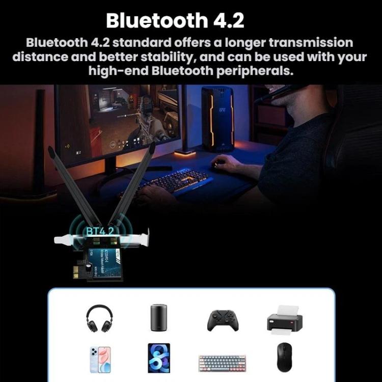 VegGieg 2 In 1 Desktop Gigabit PCIe Wireless Network Adapter - AC1200 PCI-E to WIFI 5 + Bluetooth 4.2/5dB