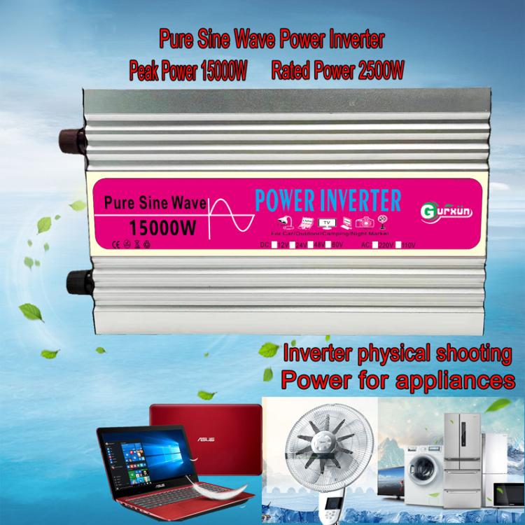 Gurxun 15000W Pure Sine Wave Car Power Inverter With Voltage Display High-Power Universal Power Outlet, Spec: 12V To 110V