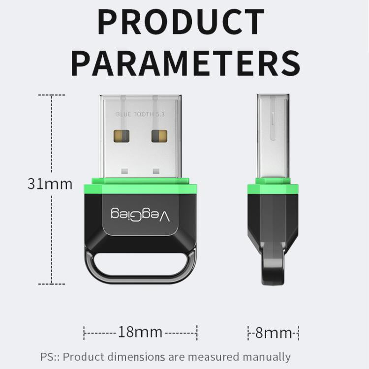 VegGieg Bluetooth 5.3 USB Adapter for Computer Headphones & Speakers - Wireless Transmitter/Receiver
