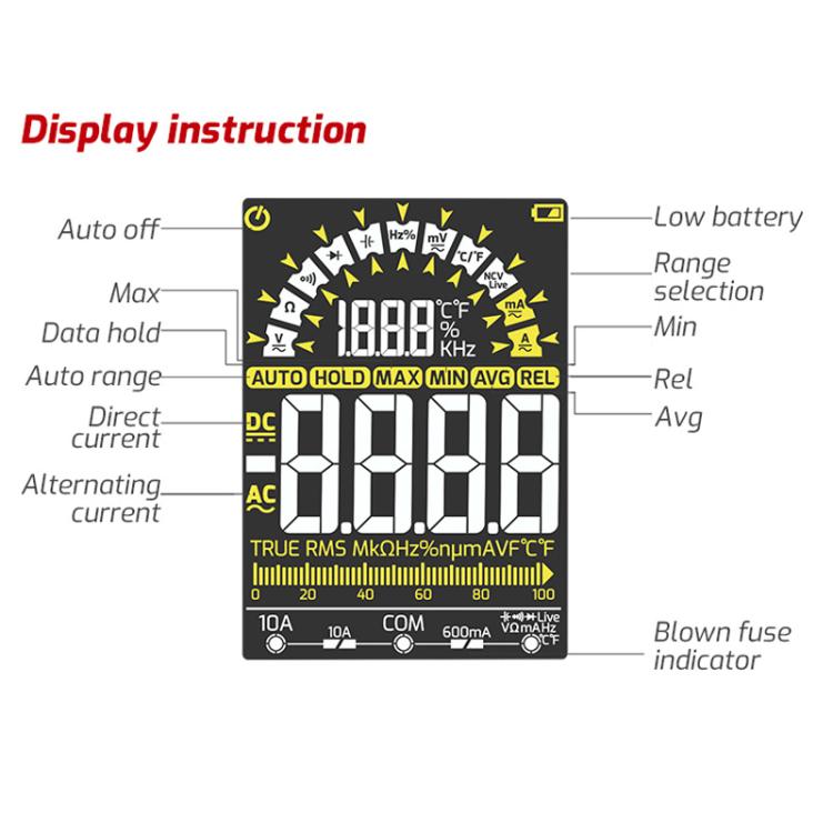 TASI TA805B Rechargeable Large Screen Digital Fully Automatic Smart Multimeter