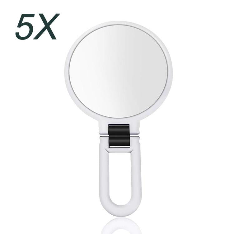 5X 12cm Double Sided Magnifying Makeup Mirror with Handle Folding Pedestal Mirror Portable Travel Vanity Mirror